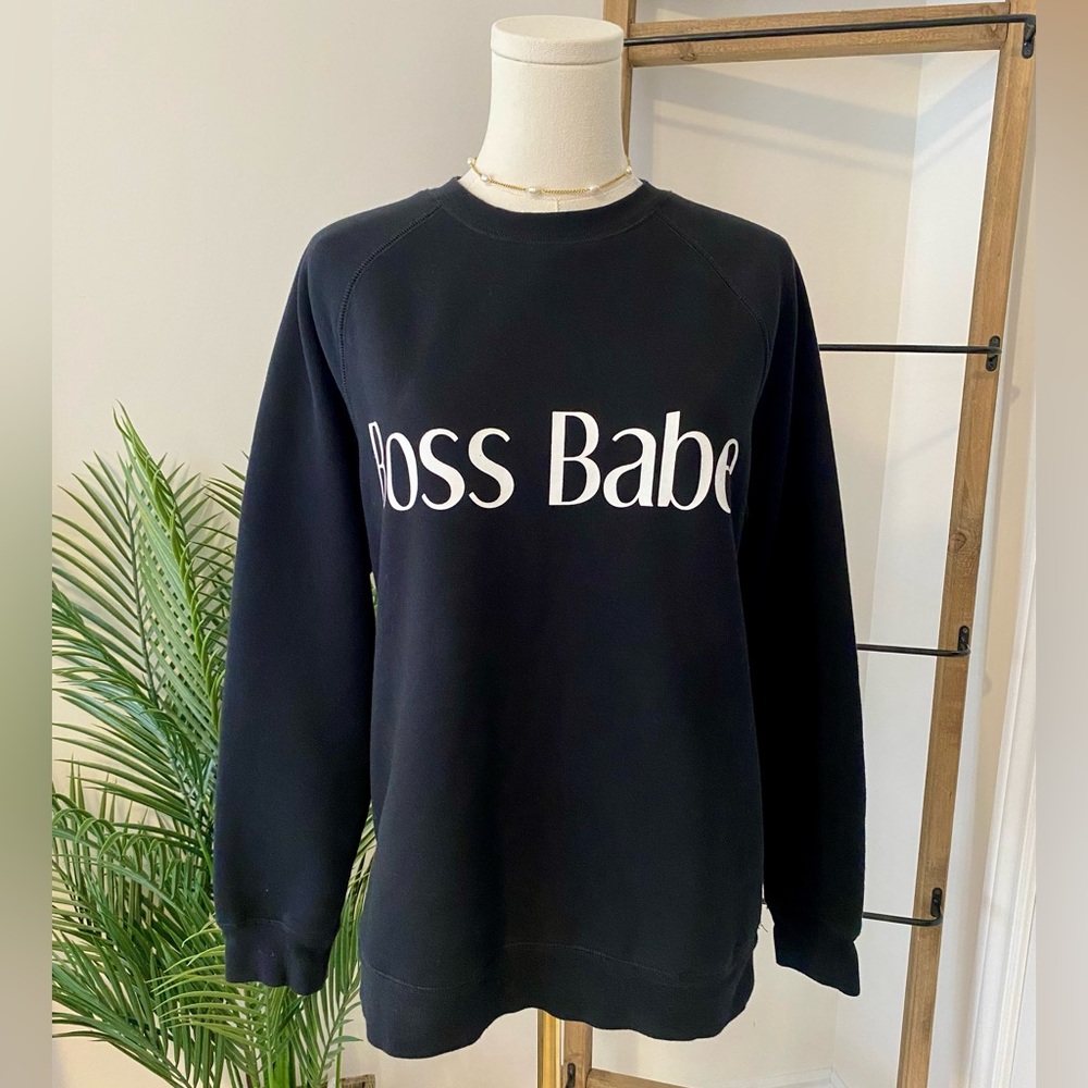 Brunette The Label Black Crewneck Sweater, Boss Babe, Size S/M